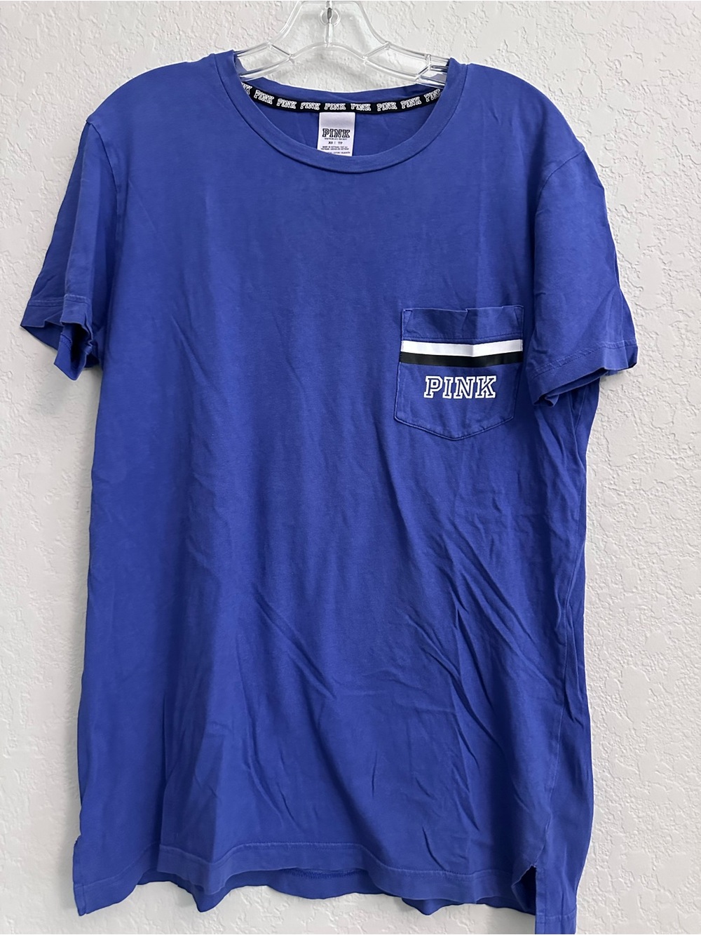 Victoria's Secret PINK Oversized Campus Pocket Blue Tee Womens Size XS